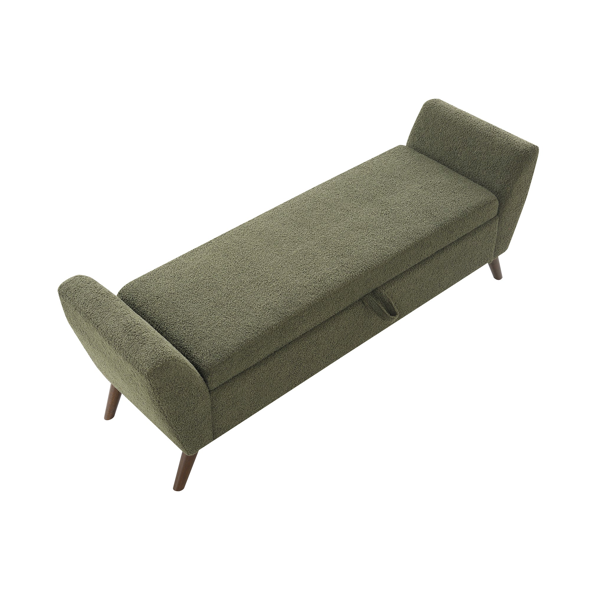 Modern Storage Bench with Mid-Century Wood Legs, 60'' Olive Green Teddy Fabric Upholstered Bench with Storage for Living Room & Bedroom - Grand Goldman Shop