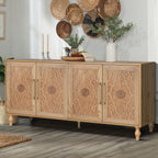 Carved Flower Door Large Storage Cabinet With Metal Handle Suitable For Living Room, Kitchen, Entryway(NATURAL WOOD) - Grand Goldman Shop