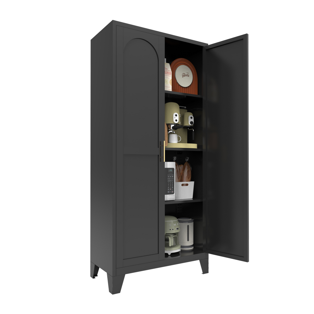 61'' 2 Shapely Doors Cabinet, Metal Storage Cabinet with Doors and Adjustable Shelves, for Bedroom, Living Room(Black) - Grand Goldman Shop