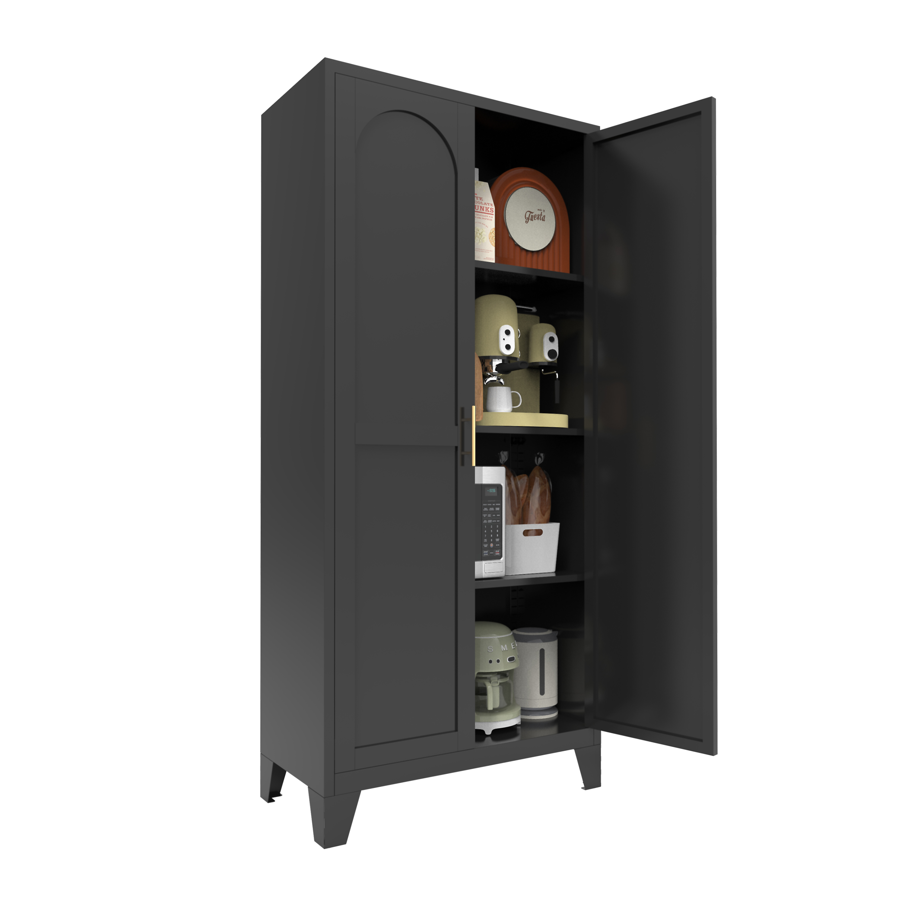 61'' 2 Shapely Doors Cabinet, Metal Storage Cabinet with Doors and Adjustable Shelves, for Bedroom, Living Room(Black) - Grand Goldman Shop