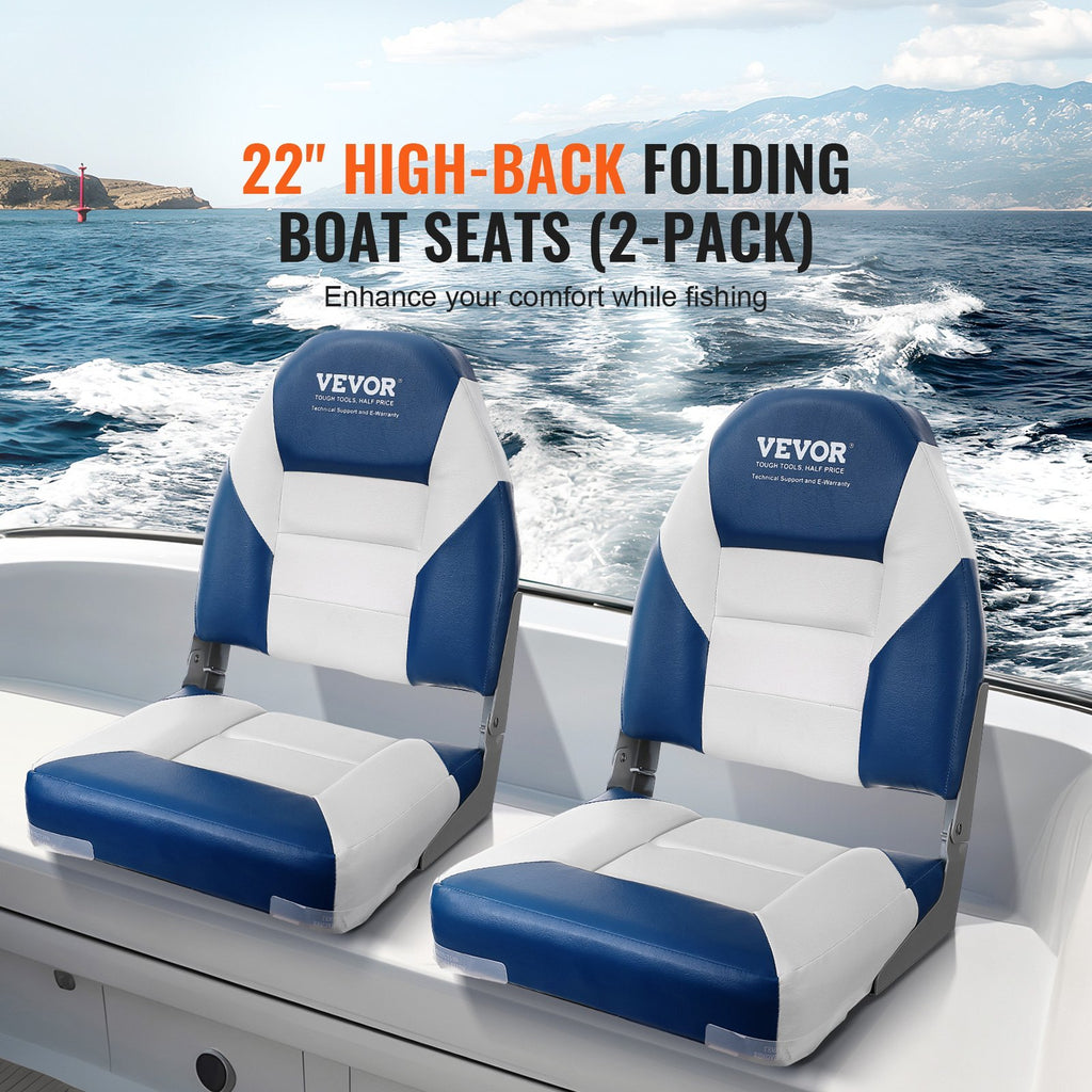 Boat Seats, 21.85' High Back Boat Seat, Folding Boat Chair with Thickened Sponge Padding and Hinge, Fold-Down Boat Captain Ch