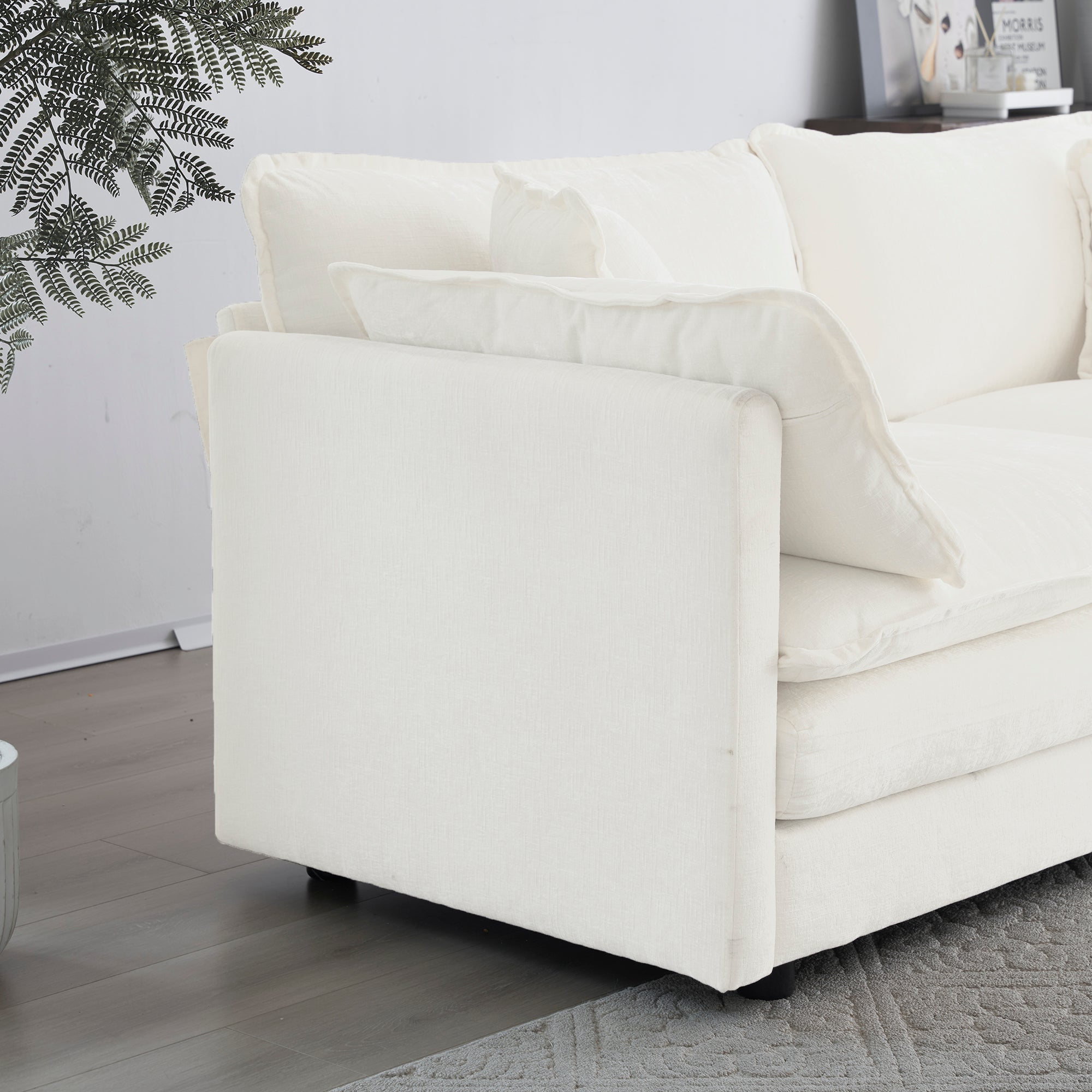 Comfy Deep Single Seat Sofa Upholstered Reading Armchair Living Room Chair White Chenille Fabric , 1 Toss Pillow - Grand Goldman Shop