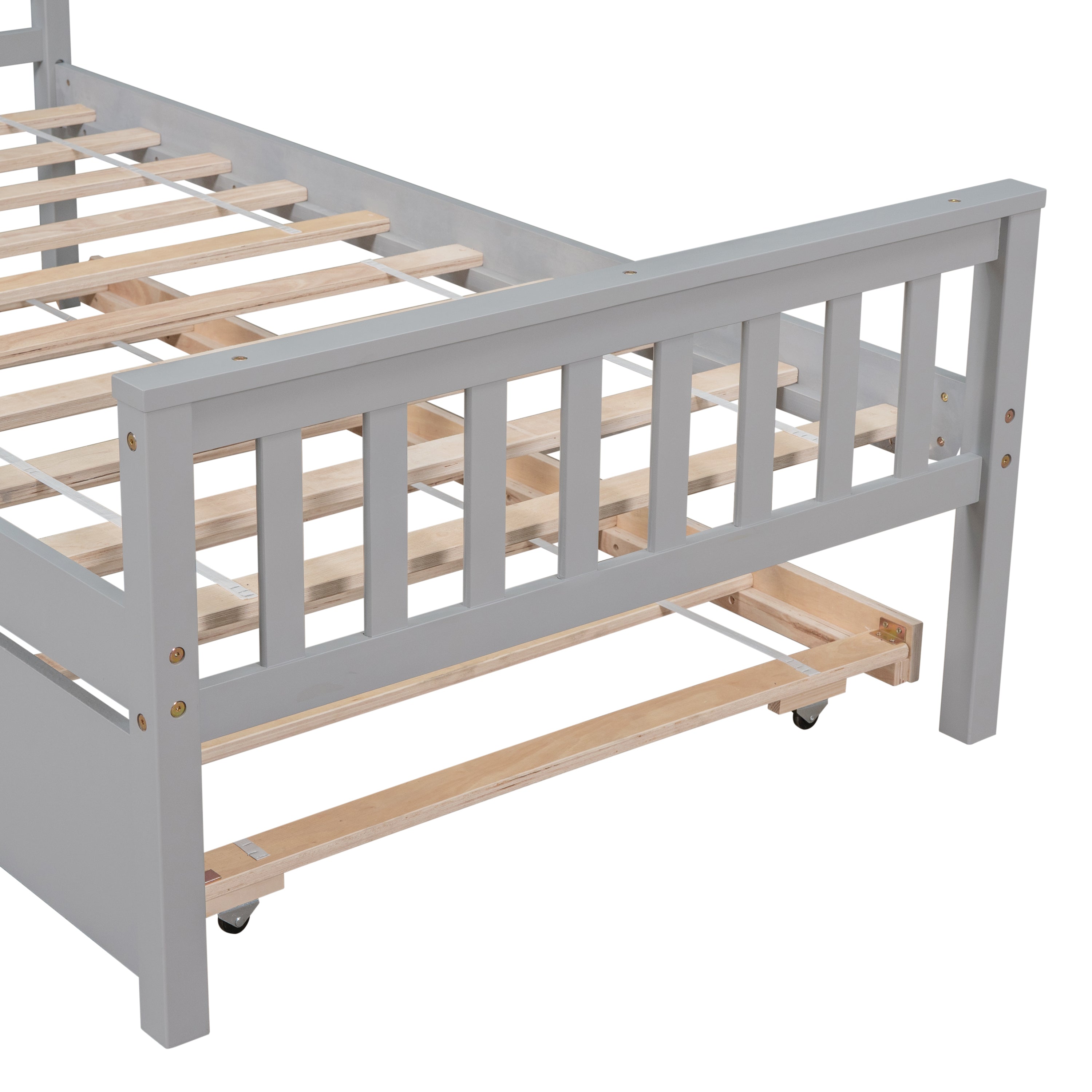 Twin Bed with Trundle, Platform Bed Frame with Headboard and Footboard, for Bedroom Small Living Space,No Box Spring Needed,Grey - Grand Goldman Shop