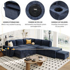 U_STYLE L-shaped Pull-Out Sofa Bed with Storage, USB Ports, and Cup Holders, Modular Design for Living Rooms, Offices & Apartments - Grand Goldman Shop