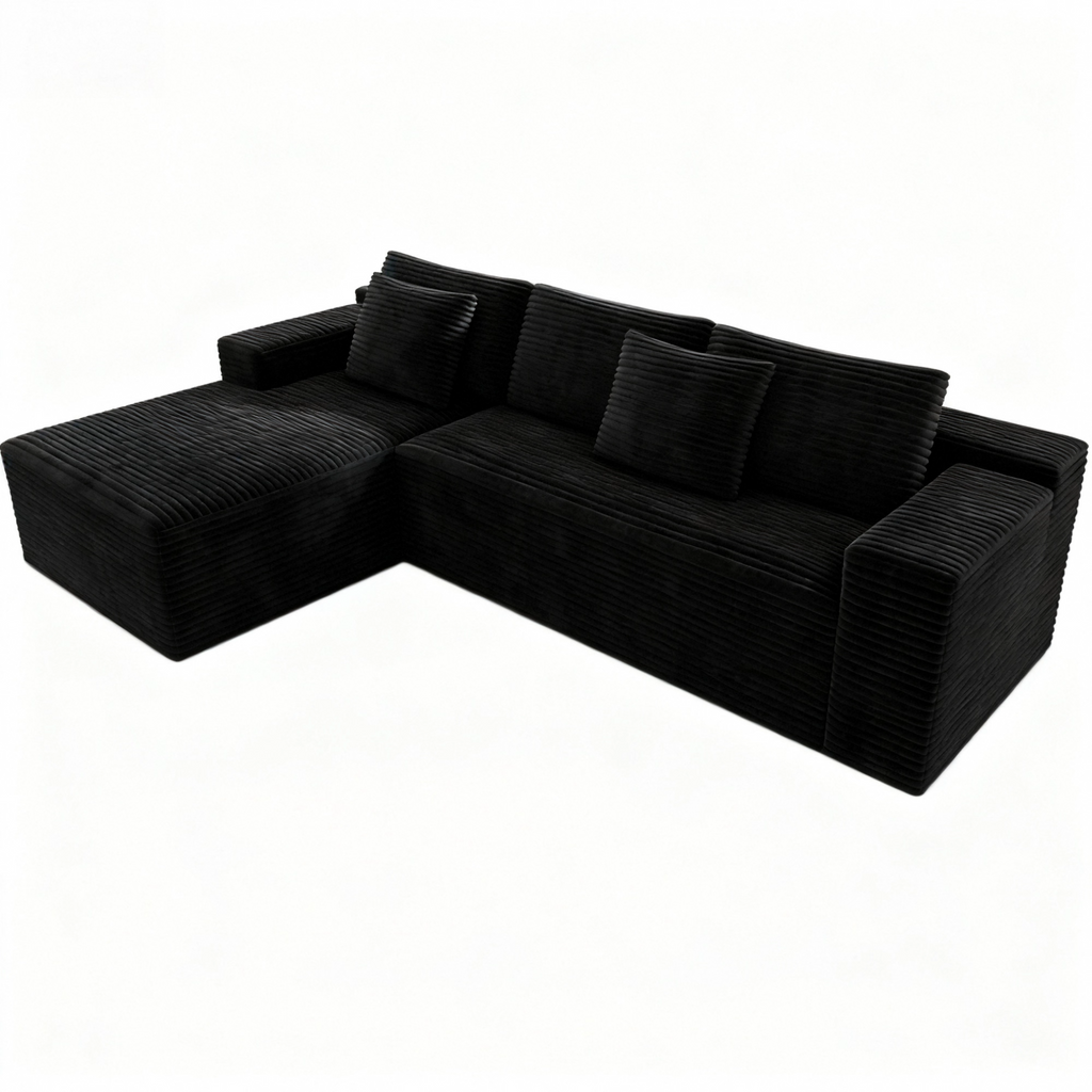 104.3*68.9'Modular sectional sofa seat,Upholstered compressed couch for living room,Bedroom,Apartment,No assembly required,2PC free combination,Plush corduroy fabric,BLACK - Grand Goldman Shop