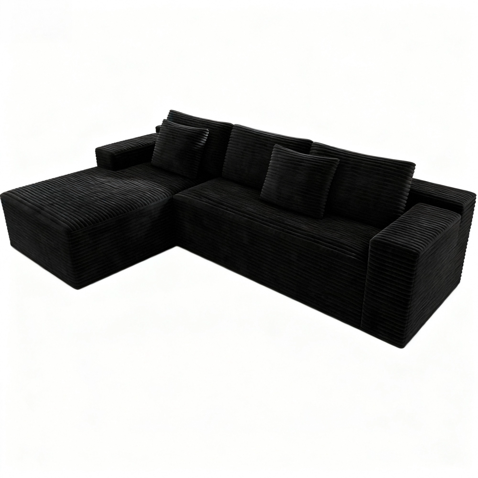 104.3*68.9'Modular sectional sofa seat,Upholstered compressed couch for living room,Bedroom,Apartment,No assembly required,2PC free combination,Plush corduroy fabric,BLACK - Grand Goldman Shop