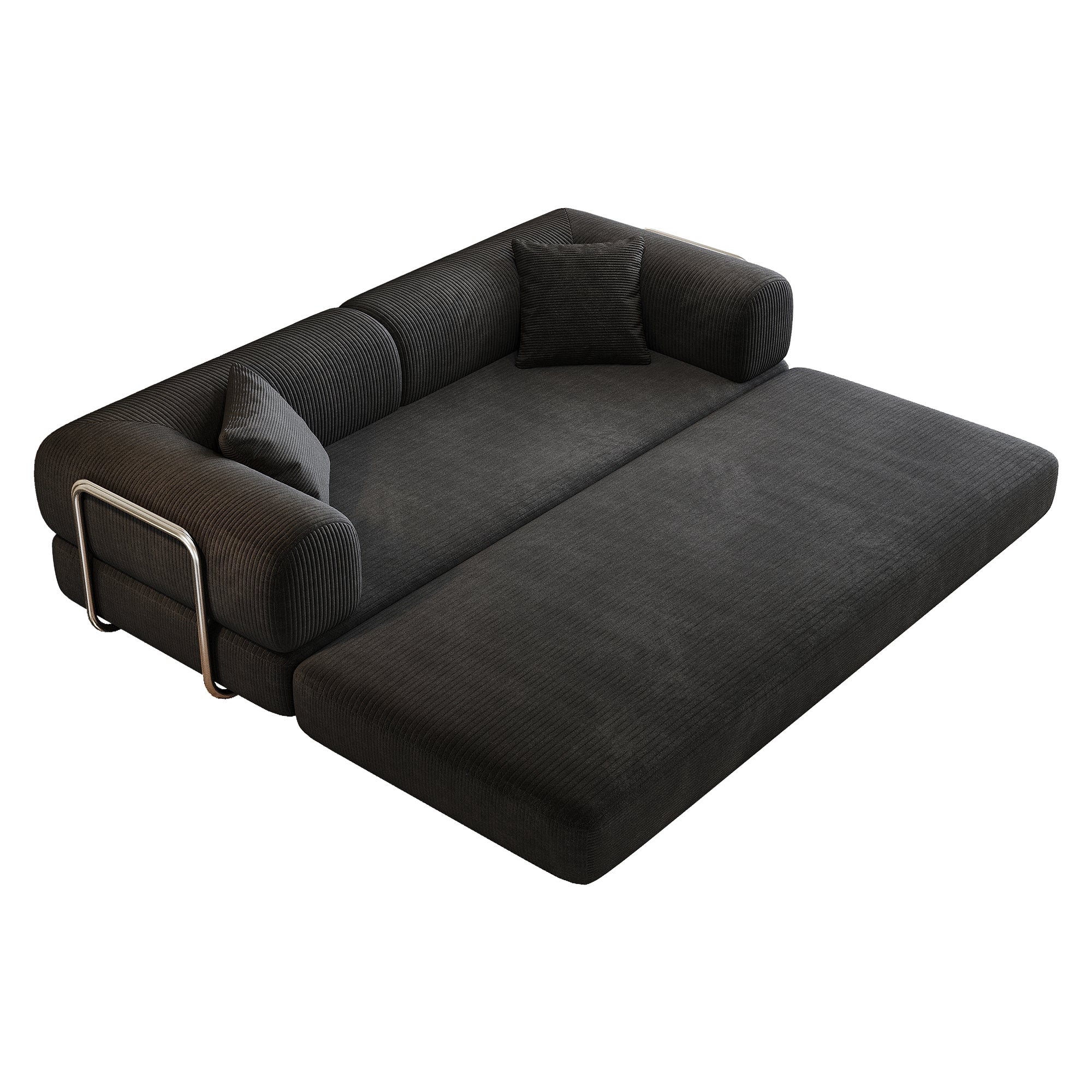 78.8' Compression Sofa,Convertible Floor Sofa Bed-with Pillow Back Support Armrest,Comfy Futon Couch Sleeper Bed,Loveseats Boneless Modular Sectional Sofa,Corduroy fabric,for Living Room,Bedroom,Black - Grand Goldman Shop