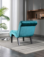 COOLMORE Modern Velvet Armless Accent Living Room Chair / Leisure Chair,Upholstered Fabric Button Comfortable Chair with Wooden Legs for Bedroom, Living Room, Office (Teal Velvet) - Grand Goldman Shop