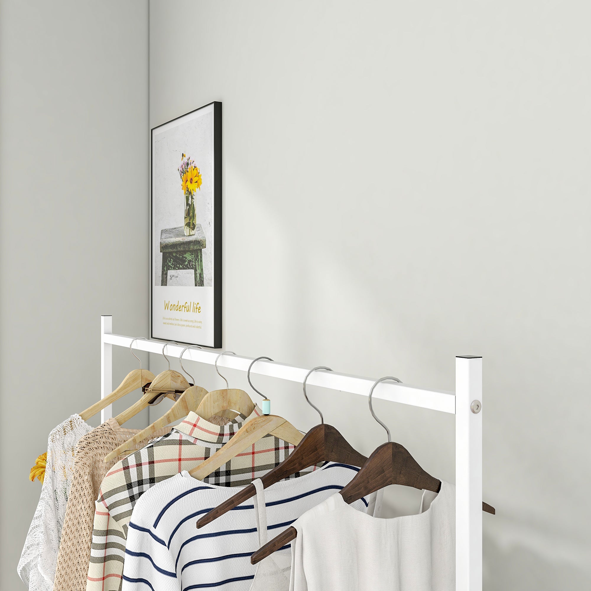 Garment Rack Freestanding Hanger Multi-functional Single pole Bedroom Clothing Rack Bedroom, White - Grand Goldman Shop