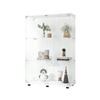 Two-door Glass Display Cabinet 3 Shelves with Door, Floor Standing Curio Bookshelf for Living Room Bedroom Office, 49.3'*31.7