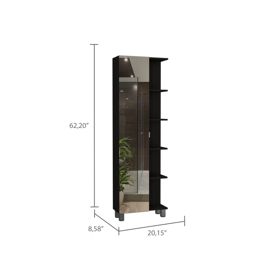 Urano Mirror Linen Cabinet, Four Interior  Shelves, Five External Shelves -Black - Grand Goldman