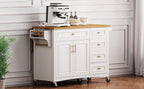 K&K 52'' Kitchen Island with Drop Leaf, Embossed Texture Kitchen Island on Wheels with Spice Rack, Towel Rack, 2 Doors and 5 Drawers, Kitchen Storage Cart with Adjustable Shelf for Kitchen, White - Grand Goldman Shop