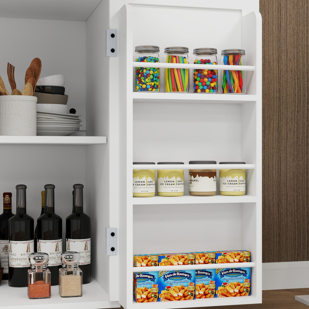 Kitchen island rolling trolley cart with 1 drawer & 2 doors with storage racks & Adjustable Shelves & towel rack & seasoning rack rubber wood table top-White - Grand Goldman Shop