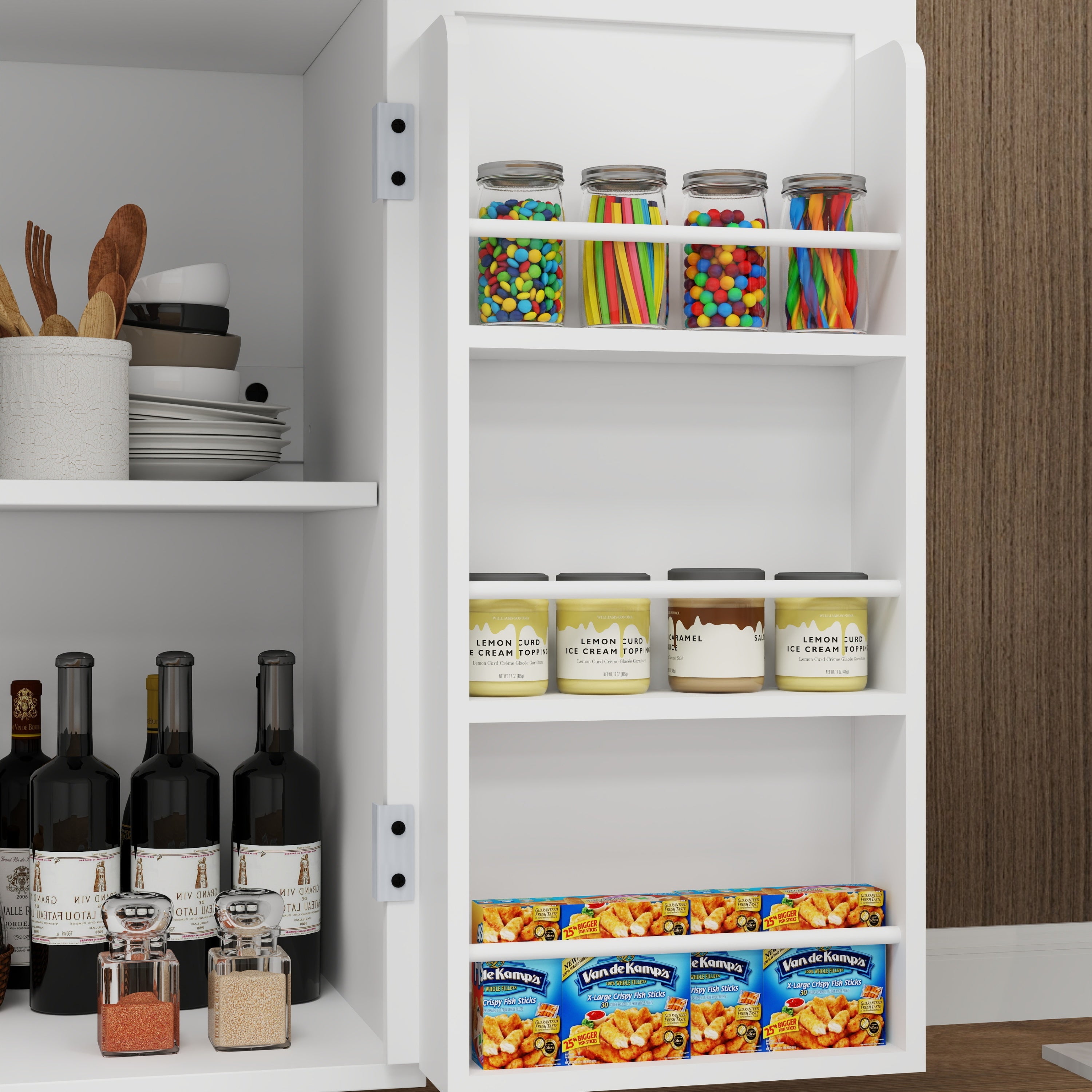 Kitchen island rolling trolley cart with 1 drawer & 2 doors with storage racks & Adjustable Shelves & towel rack & seasoning rack rubber wood table top-White - Grand Goldman Shop