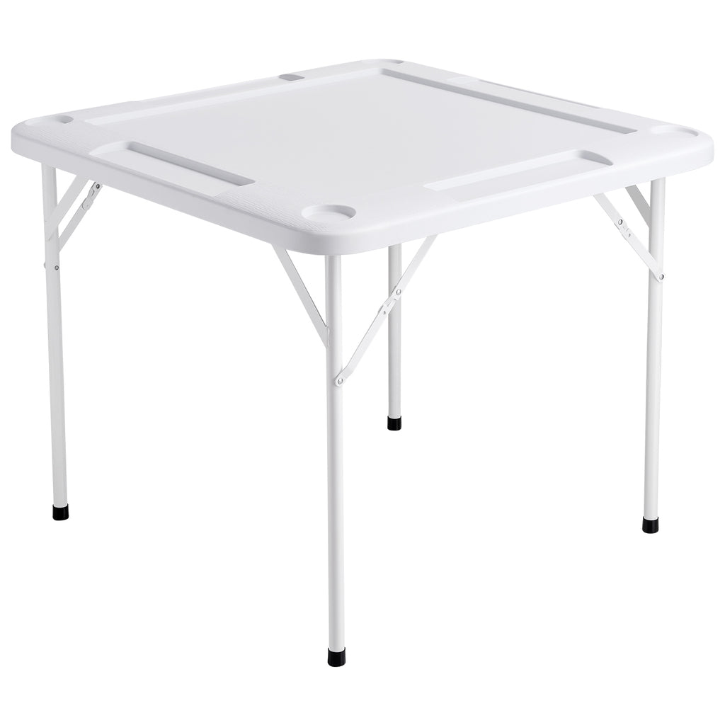 Mahjong Table 4 Player Folding Card Table & 4 Cup Holders Chip Trays White - Grand Goldman