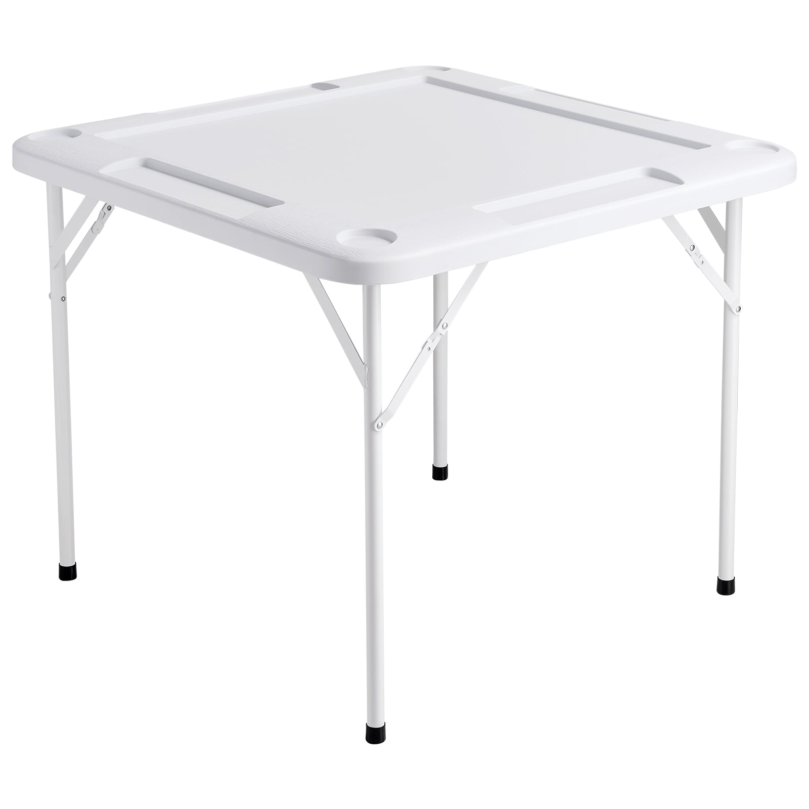 Mahjong Table 4 Player Folding Card Table & 4 Cup Holders Chip Trays White - Grand Goldman