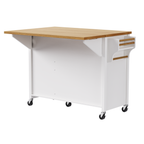 K&K 52'' Kitchen Island with Drop Leaf, Embossed Texture Kitchen Island on Wheels with Spice Rack, Towel Rack, 2 Doors and 5 Drawers, Kitchen Storage Cart with Adjustable Shelf for Kitchen, White - Grand Goldman Shop