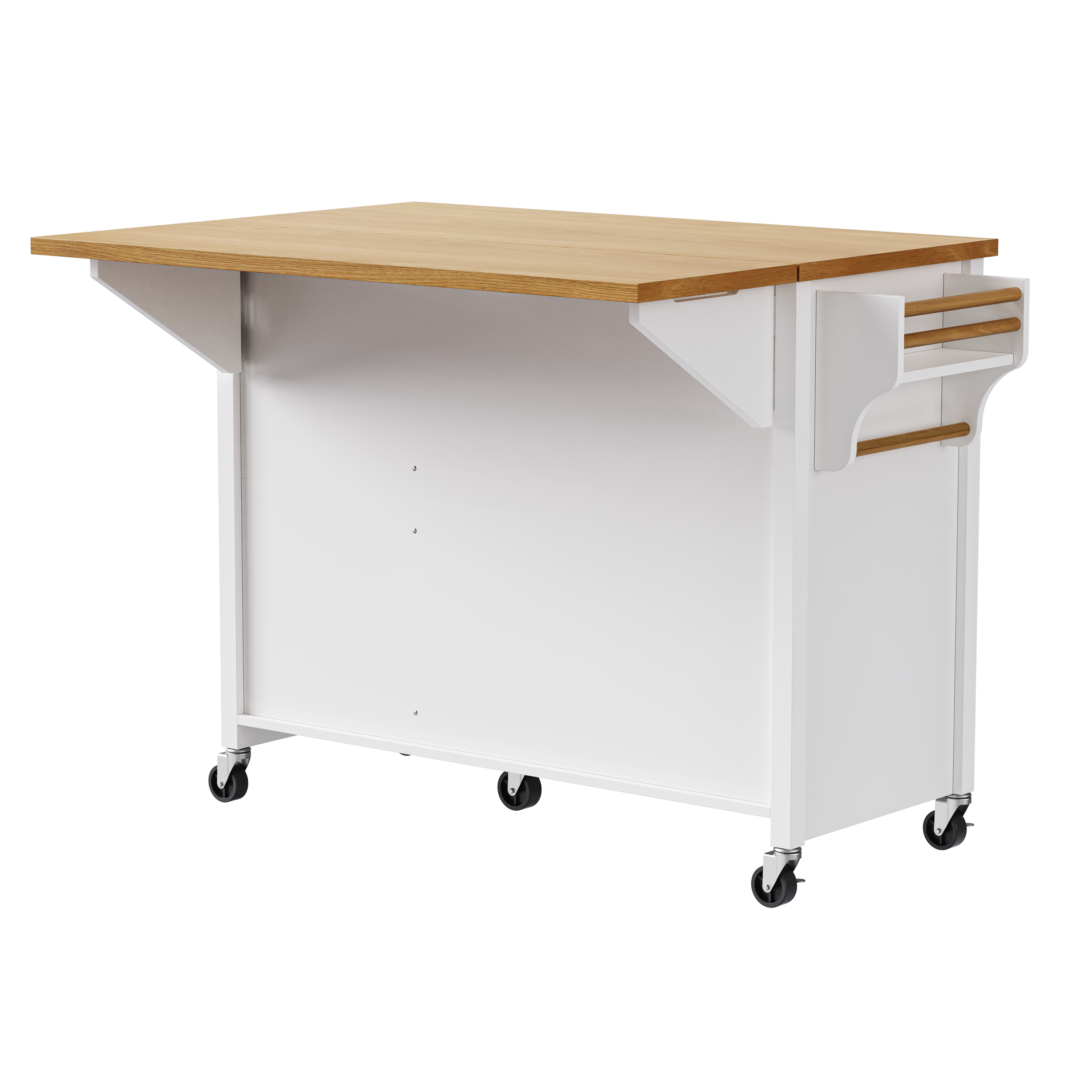 K&K 52'' Kitchen Island with Drop Leaf, Embossed Texture Kitchen Island on Wheels with Spice Rack, Towel Rack, 2 Doors and 5 Drawers, Kitchen Storage Cart with Adjustable Shelf for Kitchen, White - Grand Goldman Shop
