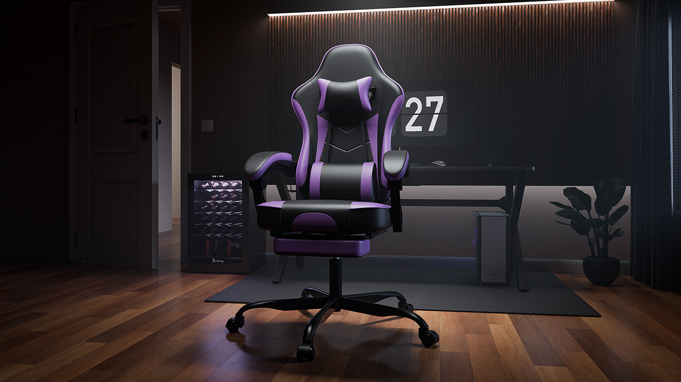 Gaming Chair, Ergonomic Computer Chair with Footrest and Massage Lumbar Support, Height Adjustable Swivel Video Game Chair fo