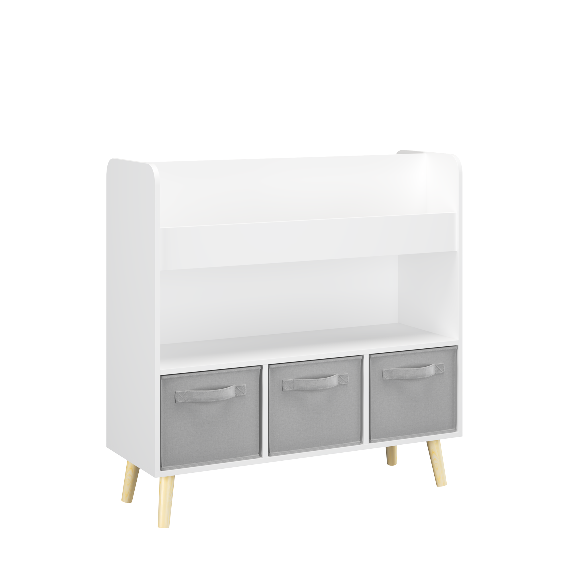 Kids Bookshelf with 3 Fabric Bins, Modern Children's Bookcase with Storage for Toys and Books, Toddler Book Organizer Shelf f