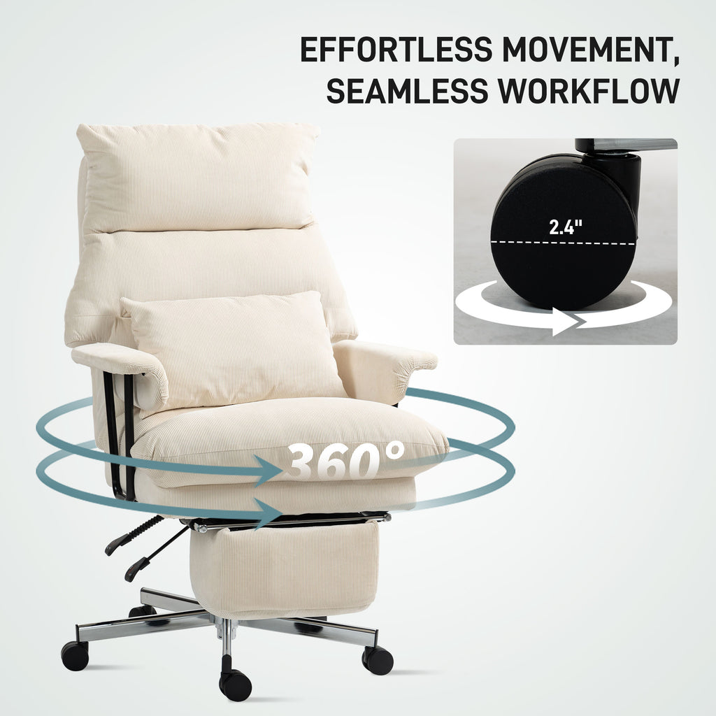 Overstuffed Office Chair with Lumbar Support , Cream White - Grand Goldman