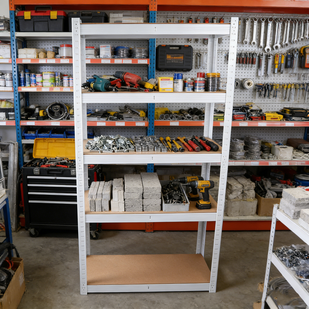 5 Tier Laminated White Metal Shelving Unit Adjustable Garage Storage Utility Rack Heavy Duty Shelves Organization Multipurpose Shelf Warehouse Basement Pantry 29' W x 12' D x 59' H 1Pack - Grand Goldman Shop