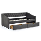 Twin Size Daybed with Drawers Upholstered Tufted Sofa Bed in Dark Grey Linen, Button Back and Copper Nail Trimmed Waved Arms, 81.5''x41''x30.5'' - Grand Goldman Shop