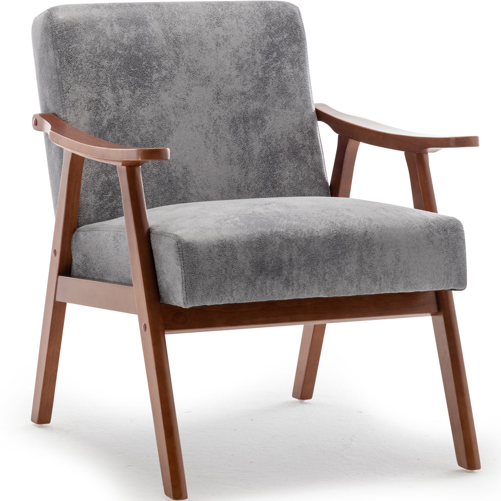 Mid-Century Modern Wingback Accent Chair with Solid Wood Frame and Extra-Thick Backrest – Lounge Chair for Living Room, Bedroom, or Reading Room - Grand Goldman Shop