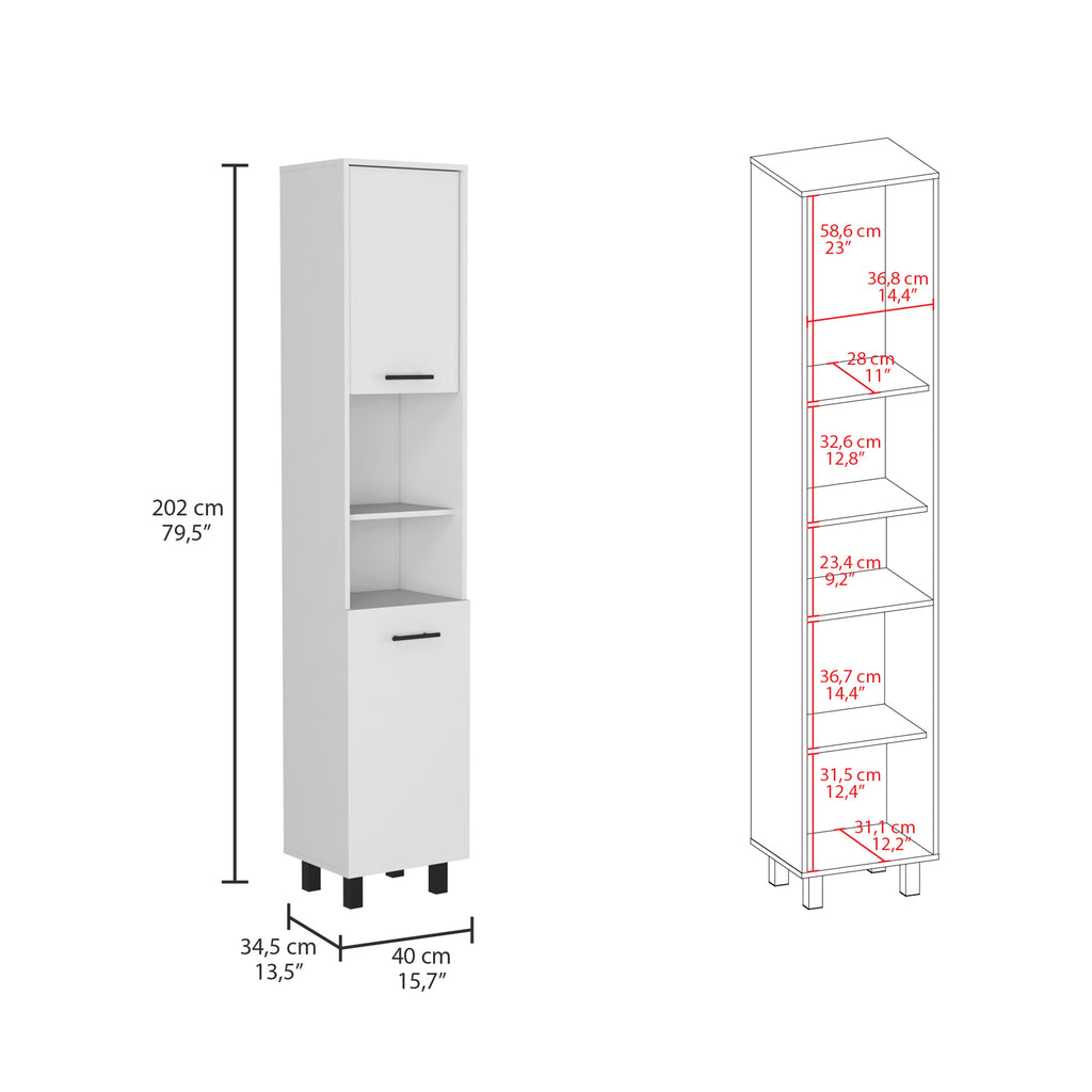 Hobart Pantry, Four Legs, Three Interior Shelves, Two Shelves, Two Cabinets -White | Premium Home Decor - Grand Goldman