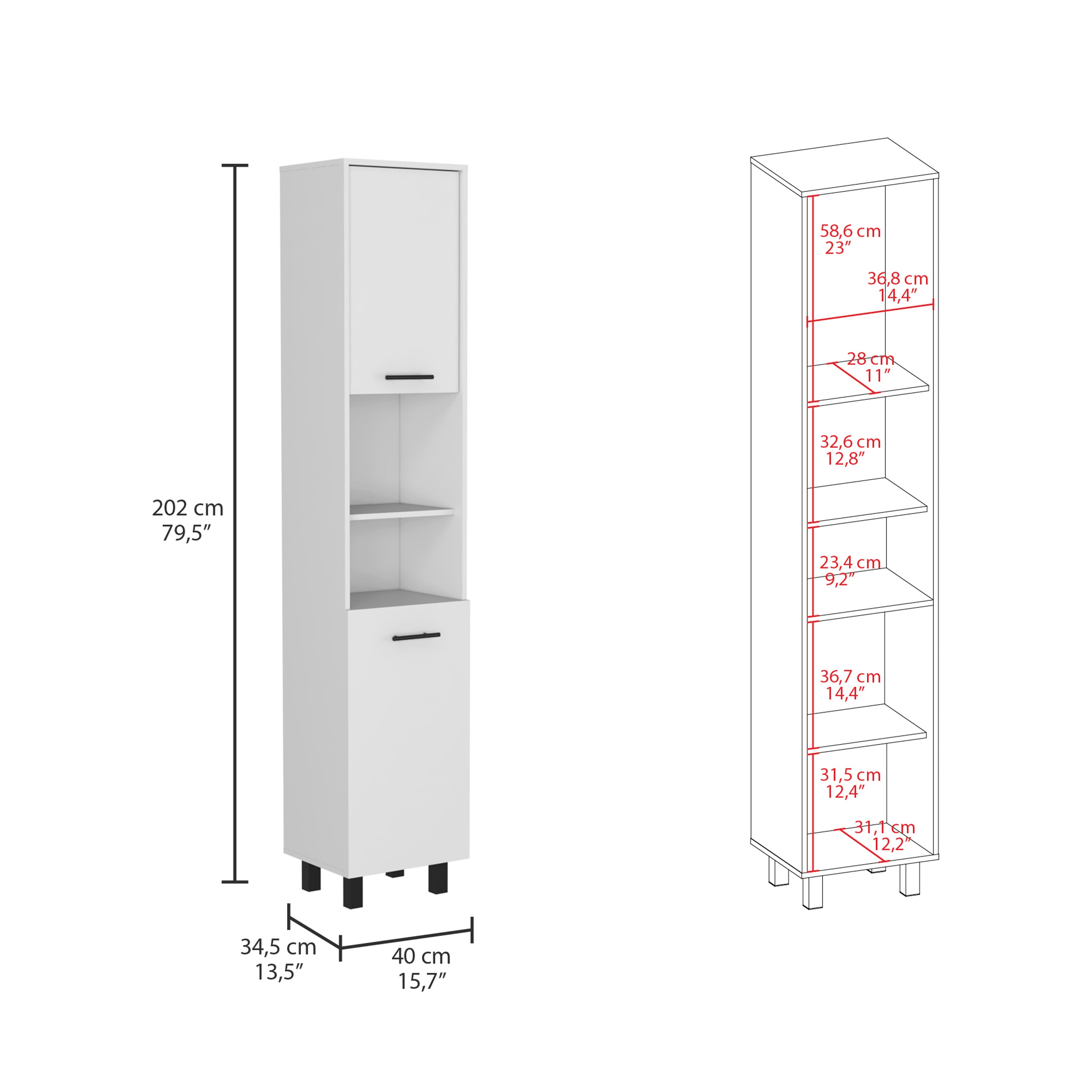 Hobart Pantry, Four Legs, Three Interior Shelves, Two Shelves, Two Cabinets -White | Premium Home Decor - Grand Goldman