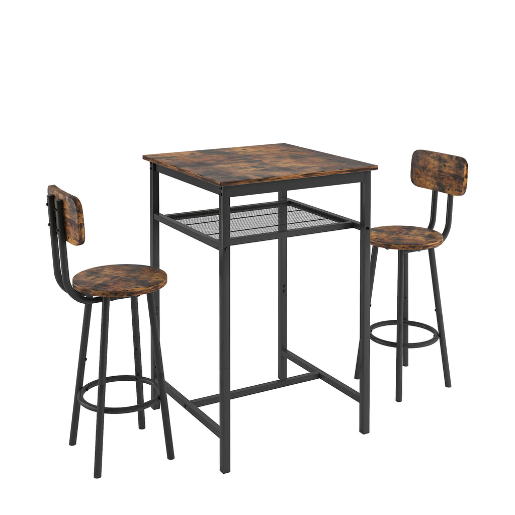 Bar table, equipped with 2 bar stools , with backrest and partition (Rustic Brown) - Grand Goldman Shop
