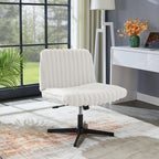 Blynn Adjustable Swivel Criss Cross Chair, Wide Seat Office Chair Vanity Chair, Cream White | Premium Home Decor - Grand Gold