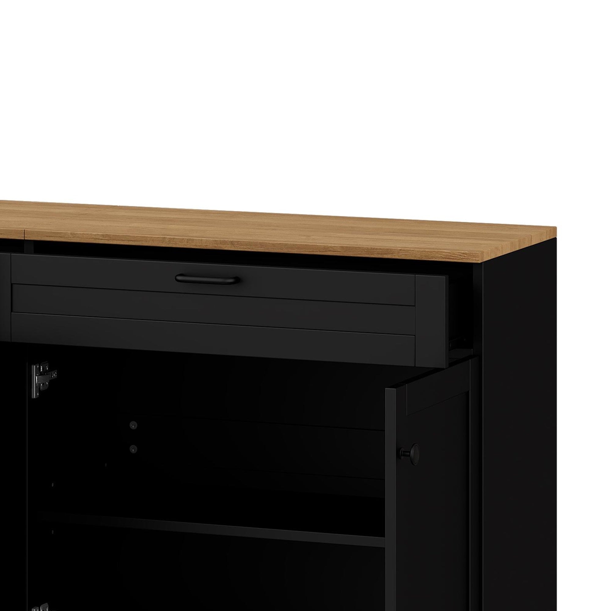ON-TREND Farmhouse TV Stand with 2 Drawers for TVs Up to 70', Versatile Wood Grain Sideboard with Adjustable Shelves, Mid-Century Buffet Cabinet with Rustic Handles for Living Room/Bedroom, Black - Grand Goldman Shop