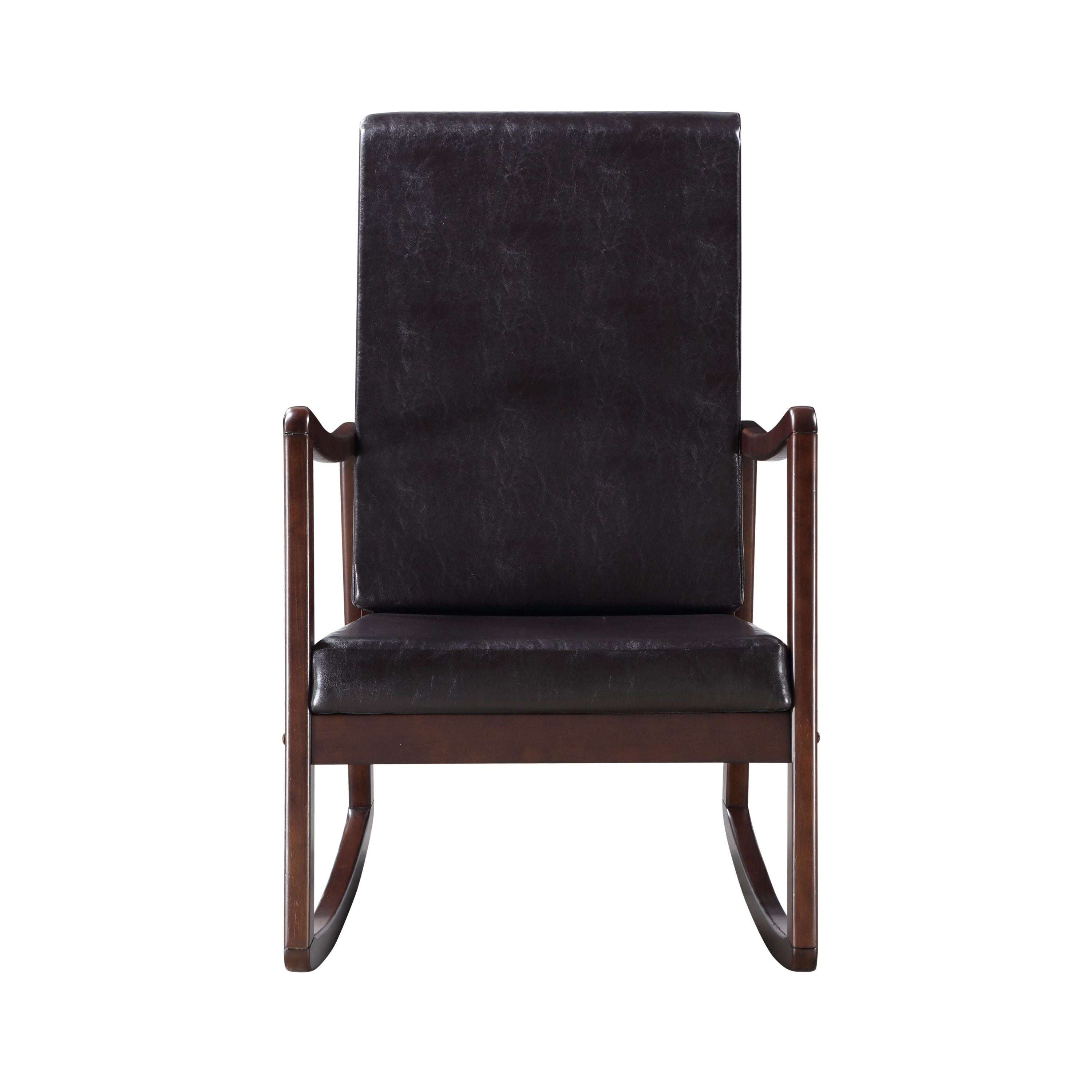 Raina Dark Brown Synthetic Leather & Espresso Finish Rocking Chair with Foam Cushioning, 220lb Capacity - Grand Goldman Shop