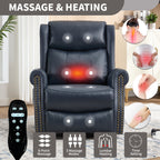 Heat Massage Manual Recliner Chair with Rocker and Swivel in Genuine leather for Living Room, Blue - Grand Goldman Shop