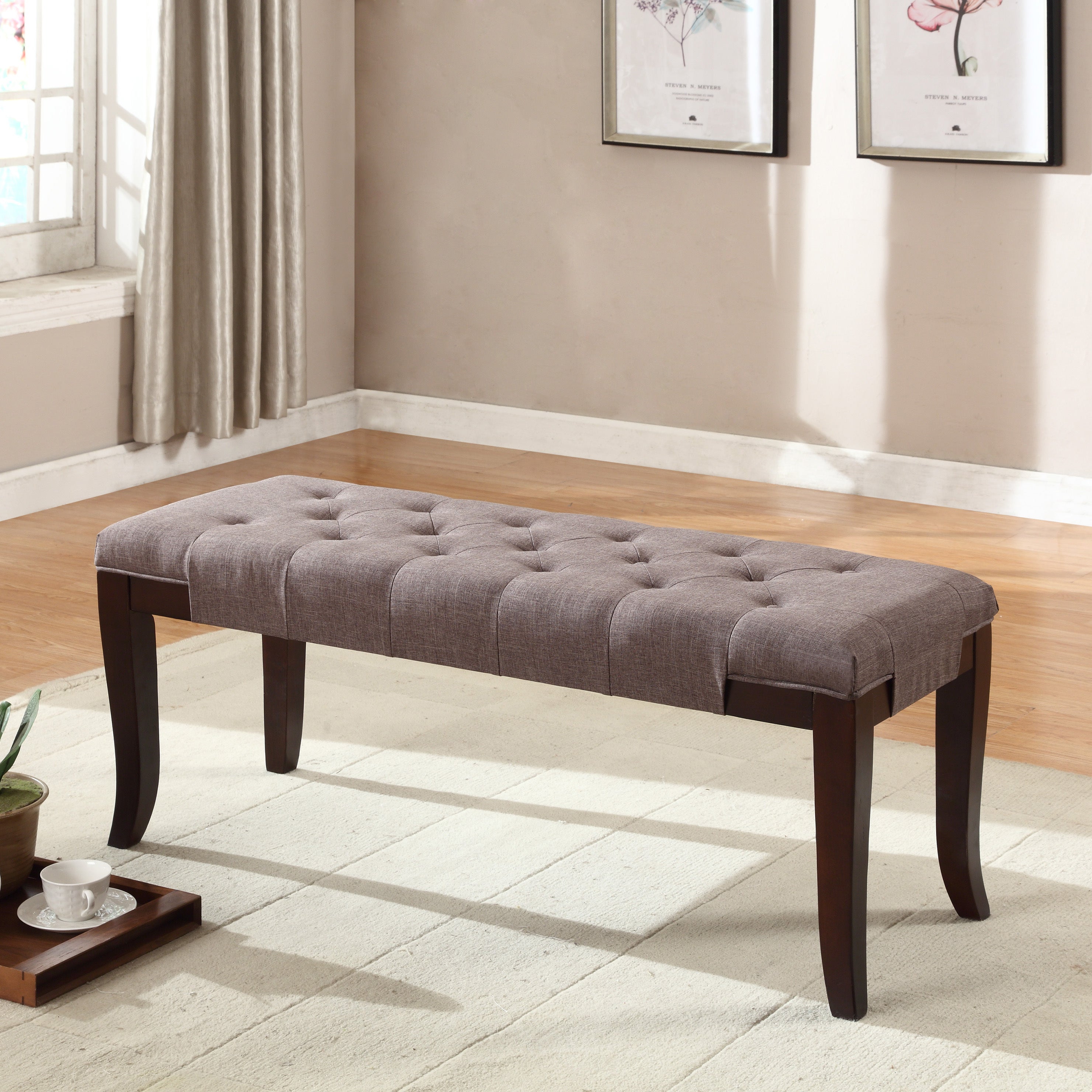 Linon Tufted Bench, Fabric, Brown - Grand Goldman Shop