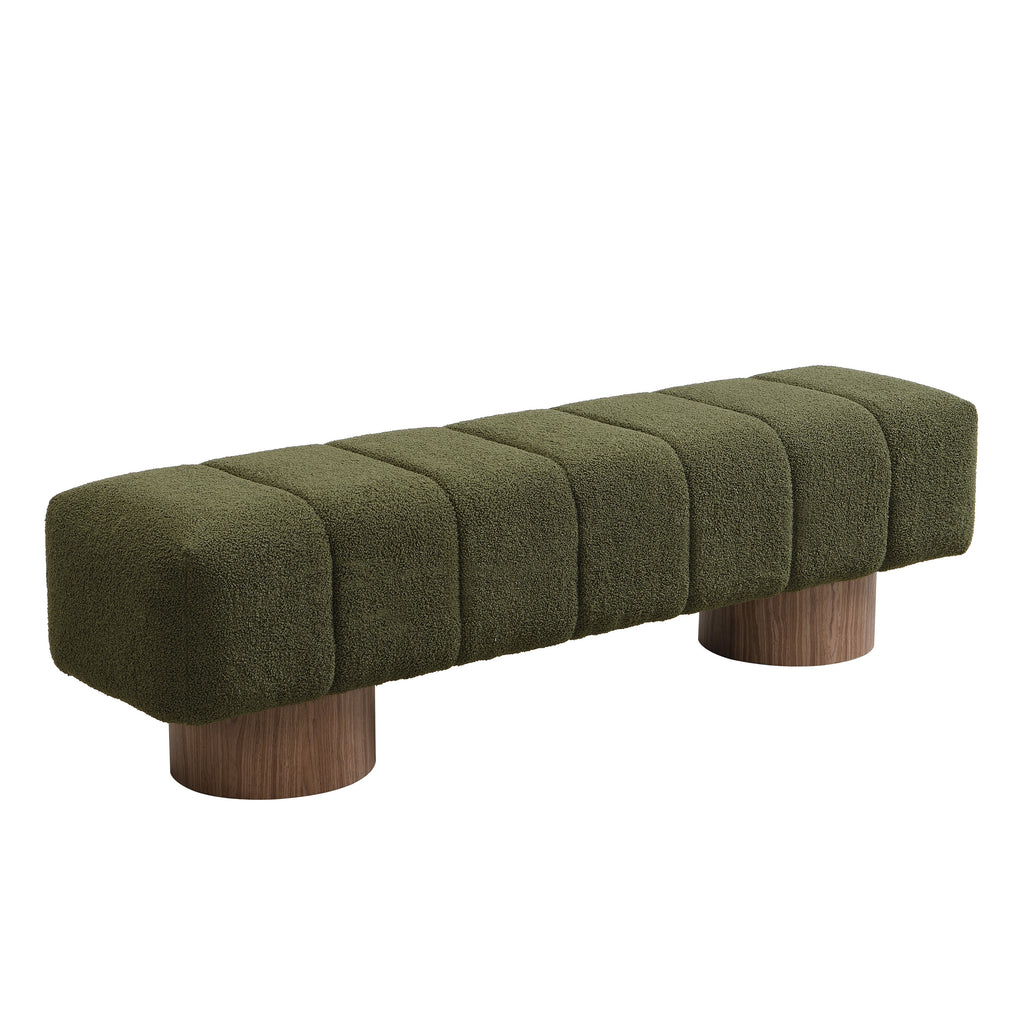 Upholstered Dining Bench for Dining Room, No-Assembly End of Bed Entryway Bench Ottoman for Bedroom Living Room, Green Boucle Fabric Stool Top Wood Leg 300 LBS Weight Capacity - Grand Goldman Shop