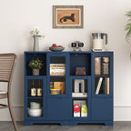 Navy Blue MDF Painted Cabinet with Glass Doors, Drawer, and Open Storage Space for Bedroom and Living Room - Grand Goldman Shop