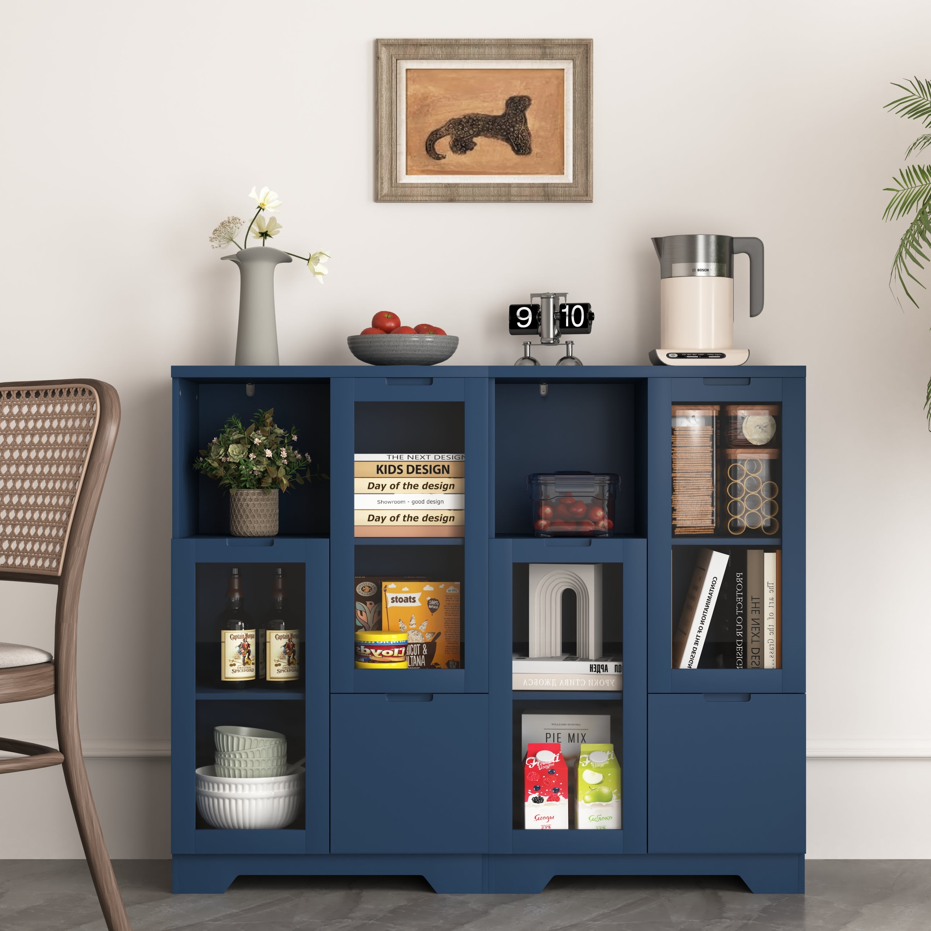 Navy Blue MDF Painted Cabinet with Glass Doors, Drawer, and Open Storage Space for Bedroom and Living Room - Grand Goldman Shop
