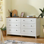 White Dresser for Bedroom, 6 Drawer Dresser with Wide Drawer and Metal Handles, White Dresser, Wood Dressers & Chests of Drawers for Hallway, Entryway. - Grand Goldman Shop
