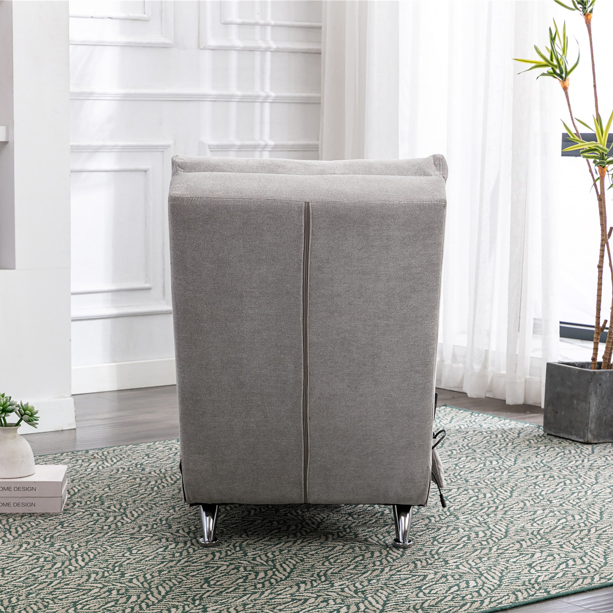 Light Grey Linen Massage Chaise Lounge Indoor with Remote Control, Ergonomic Electric Massage Lounger with 5 Modes - Grand Goldman Shop