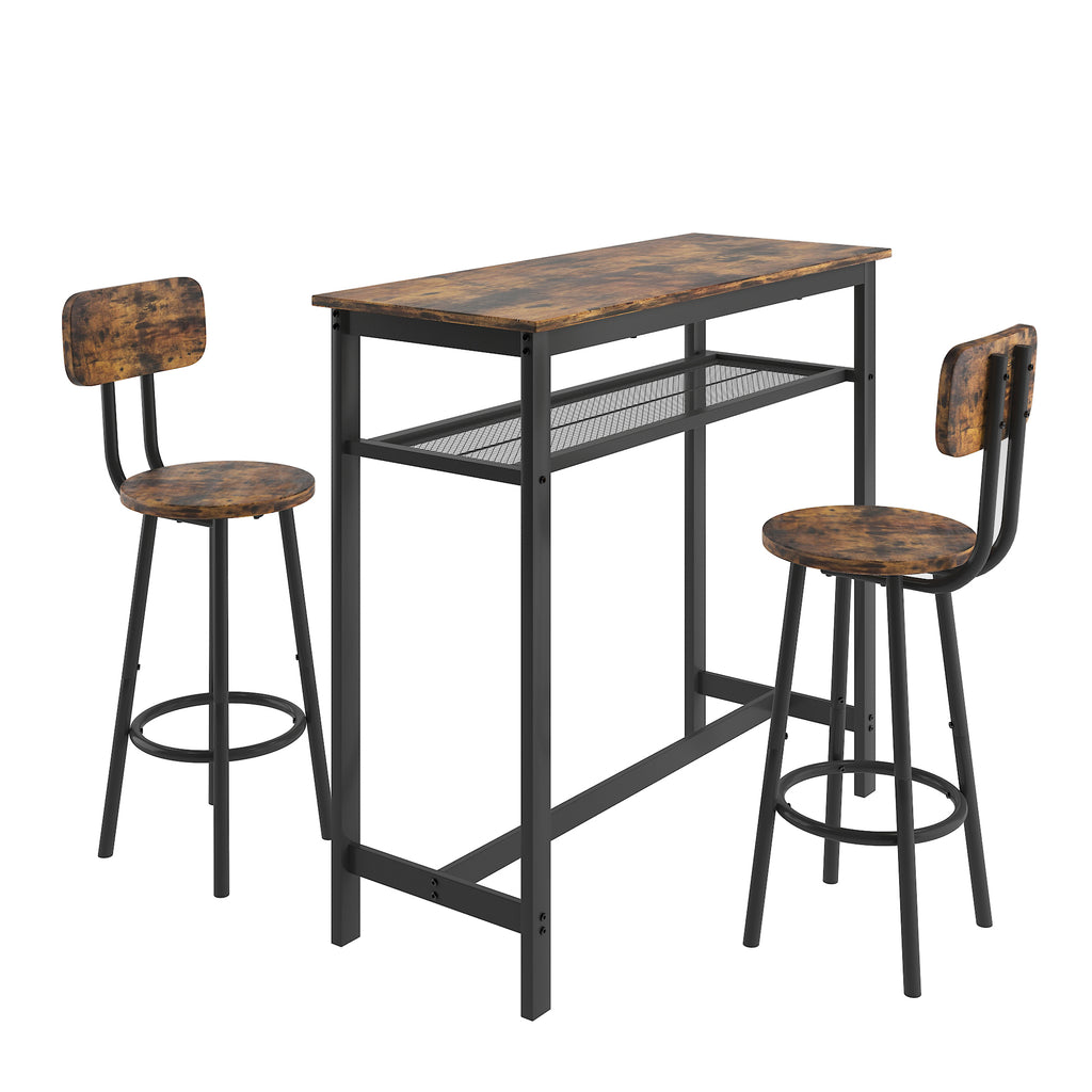 Bar table, equipped with 2 bar stools , with backrest and partition (Rustic Brown) - Grand Goldman Shop