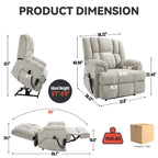 Dual Motor Heat Massage Infinite Position Up to 350 LBS Electric Power Lift Recliners with Power-Remote, Medium-firm and Heavy Duty, Beige - Grand Goldman Shop