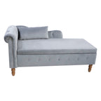 Grey Chaise Lounge Indoor, Velvet Lounge Chair for Bedroom with Storage & Pillow, Modern Upholstered Rolled Arm Chase Lounge for Sleeping with Nailhead Trim for Living Room Bedroom Office - Grand Goldman Shop