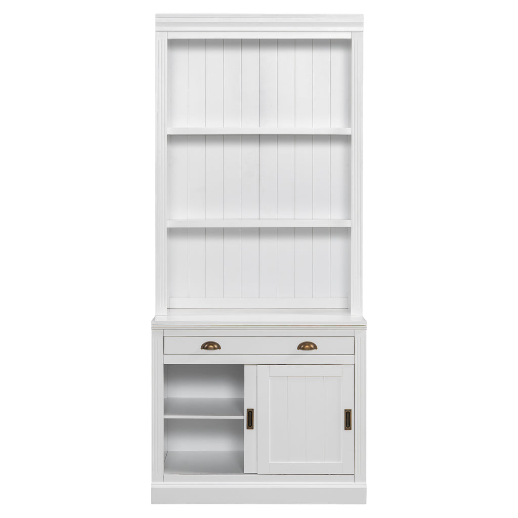 83.4'Tall Bookshelf Suite with LED Lighting, Modern Bookcase Suite with Sliding Doors,Drawers and Open Shelves,Storage Booksh