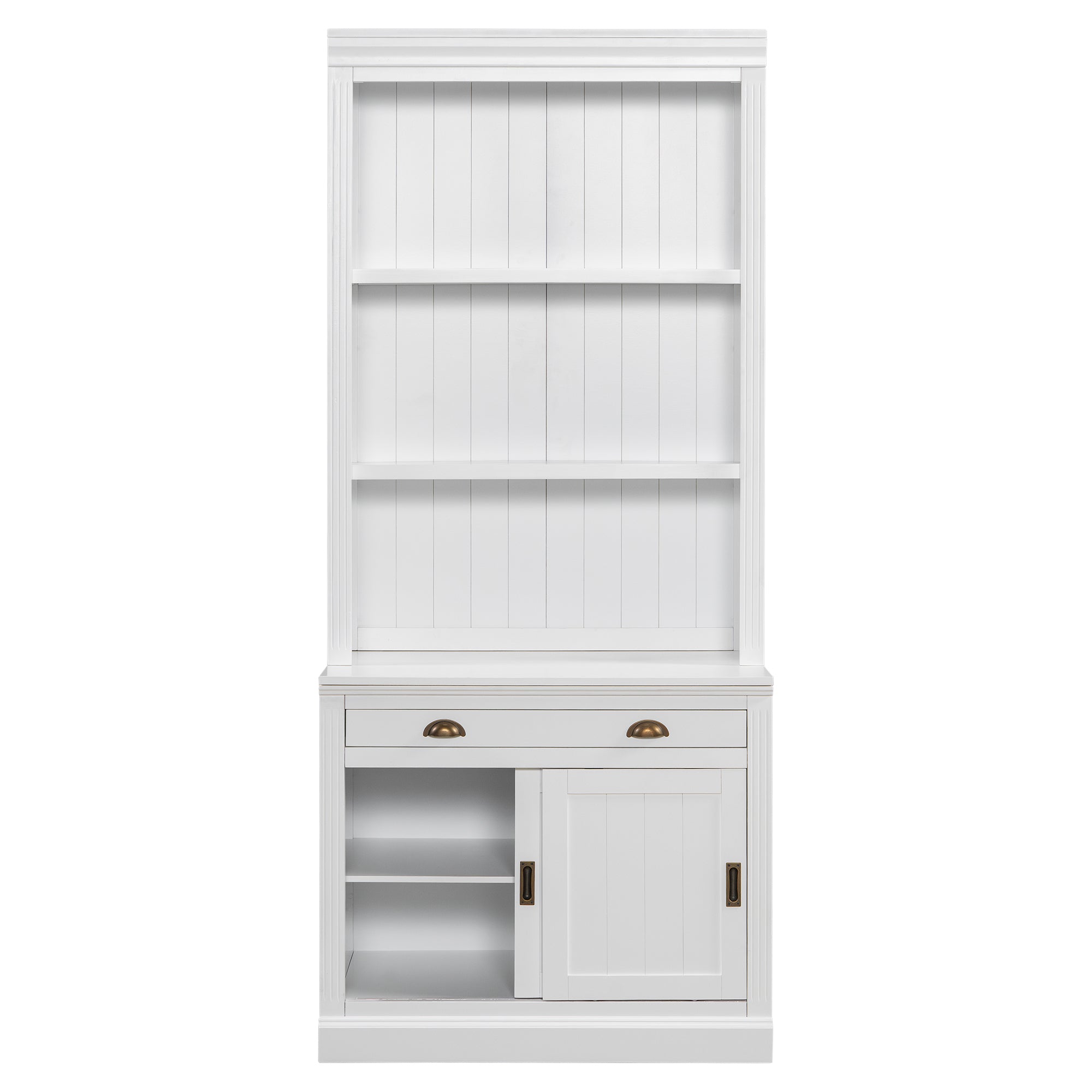 83.4'Tall Bookshelf Suite with LED Lighting, Modern Bookcase Suite with Sliding Doors,Drawers and Open Shelves,Storage Booksh