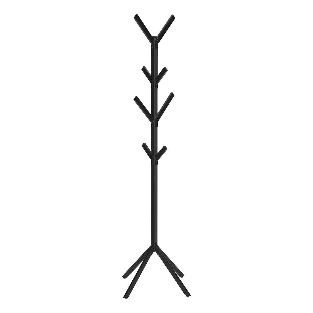 Contemporary Black Metal Coat Rack with 8 Hooks, Free Standing Entryway Storage, 70'H, Modern Hall Tree for Bedroom or Office - Grand Goldman Shop