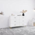 High Glossy Surface 6 Drawers Chest of Drawer with Golden Handle and Golden Steel Legs White Color Vanity - Grand Goldman Shop