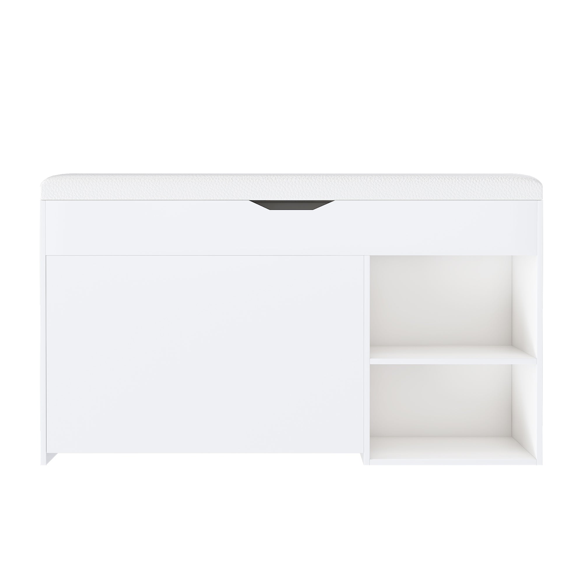 Modern Design Entryway Bench with Adjustable 3-Tier Flip-Up Drawers and Hidden Cabinet in White - Grand Goldman Shop