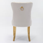 A&A Furniture,Nikki Collection Modern, High-end Tufted Solid Wood Contemporary Velvet Upholstered Dining Chair with Golden Stainless Steel Plating Legs,Nailhead Trim,Set of 2,Beige and Gold, SW1601BG - Grand Goldman Shop